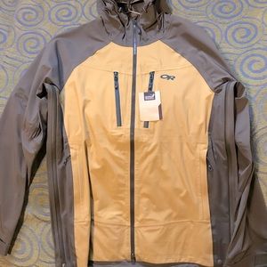 Outdoor Research Skyward Softshell Jacket color Lichen(dusty yellow)/Fatigue
